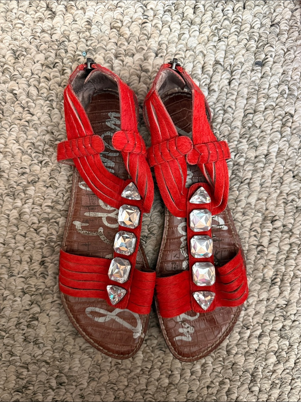 Sam Edelman Red Gem-Embellished T-Strap Sandals